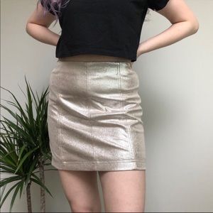 Free People mini skirt/gold silver and suede size 8